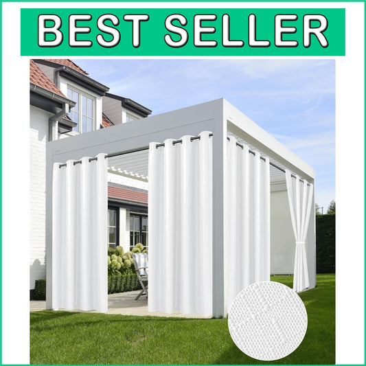 Elegant White Linen Outdoor Curtain Panels - 54" Wide x 84" Long, Weatherproof