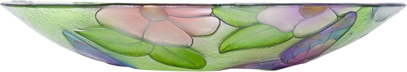 Decorative 18" Glass Birdbath Bowl with Butterfly & Floral Design for Outdoors