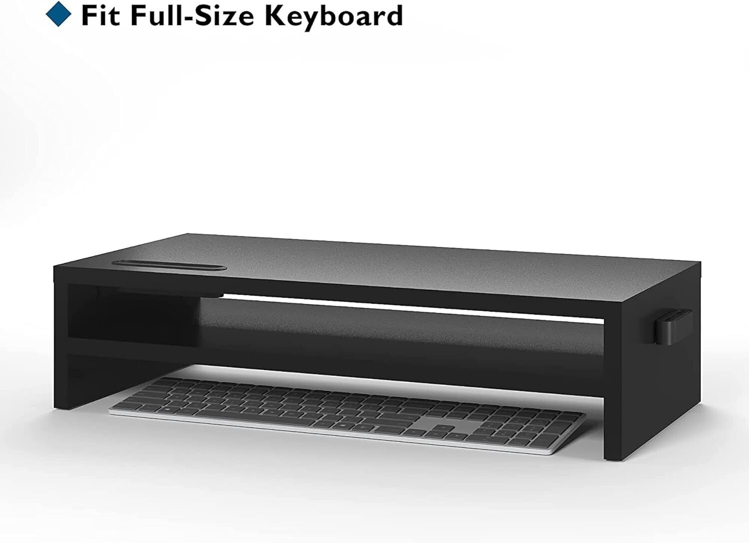 Ergonomic Black Monitor Stand Riser & 2-Tier Organizer with Cellphone Holder