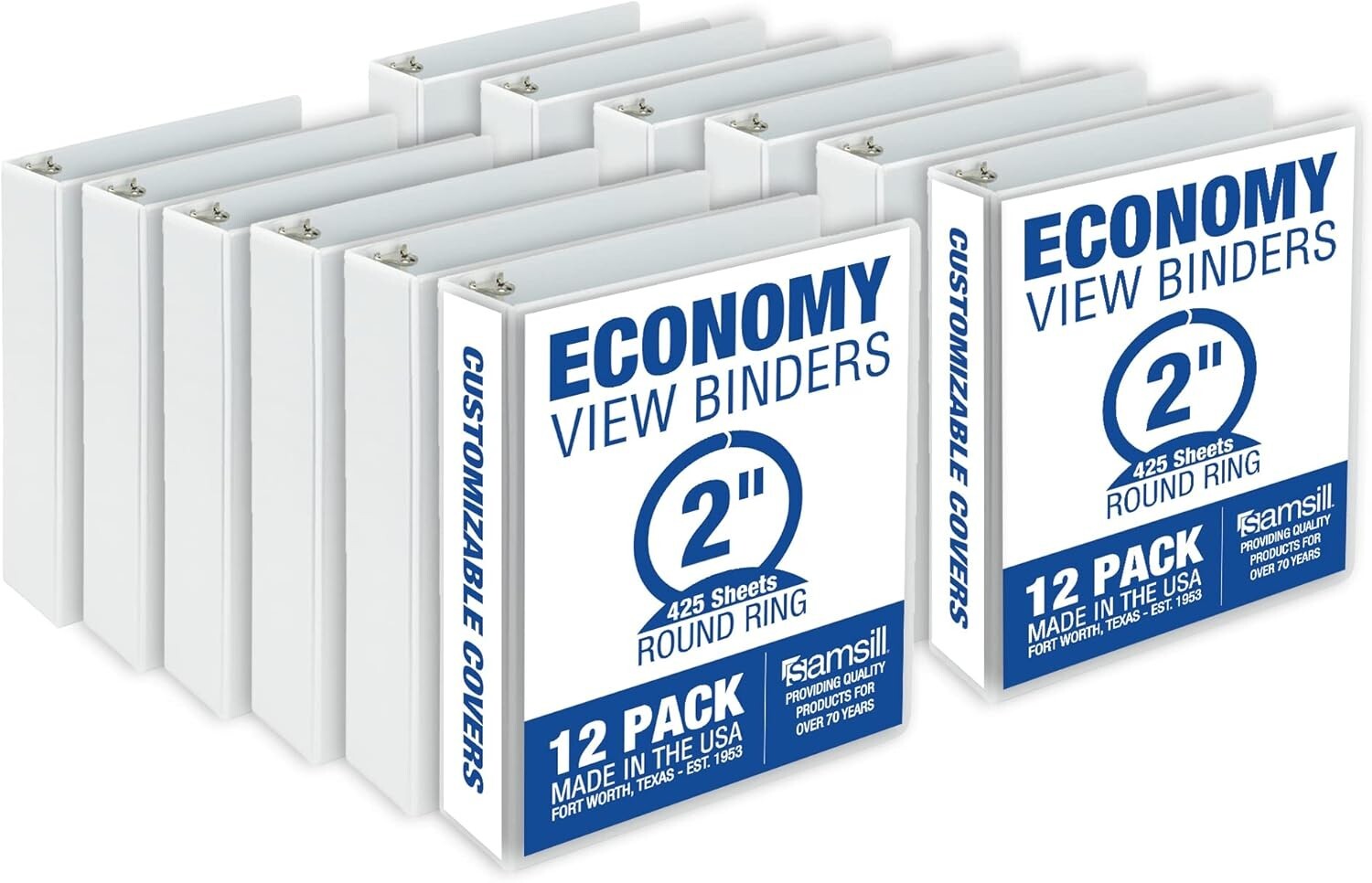 Economy 2-Inch Clear View Binders - Archival Safe, Non-Stick Materials, 12 Pack