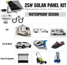 Load image into Gallery viewer, 25 Watts 12V Off Grid Solar Panel Kit with Adjustable Mount &amp; Charge Controller