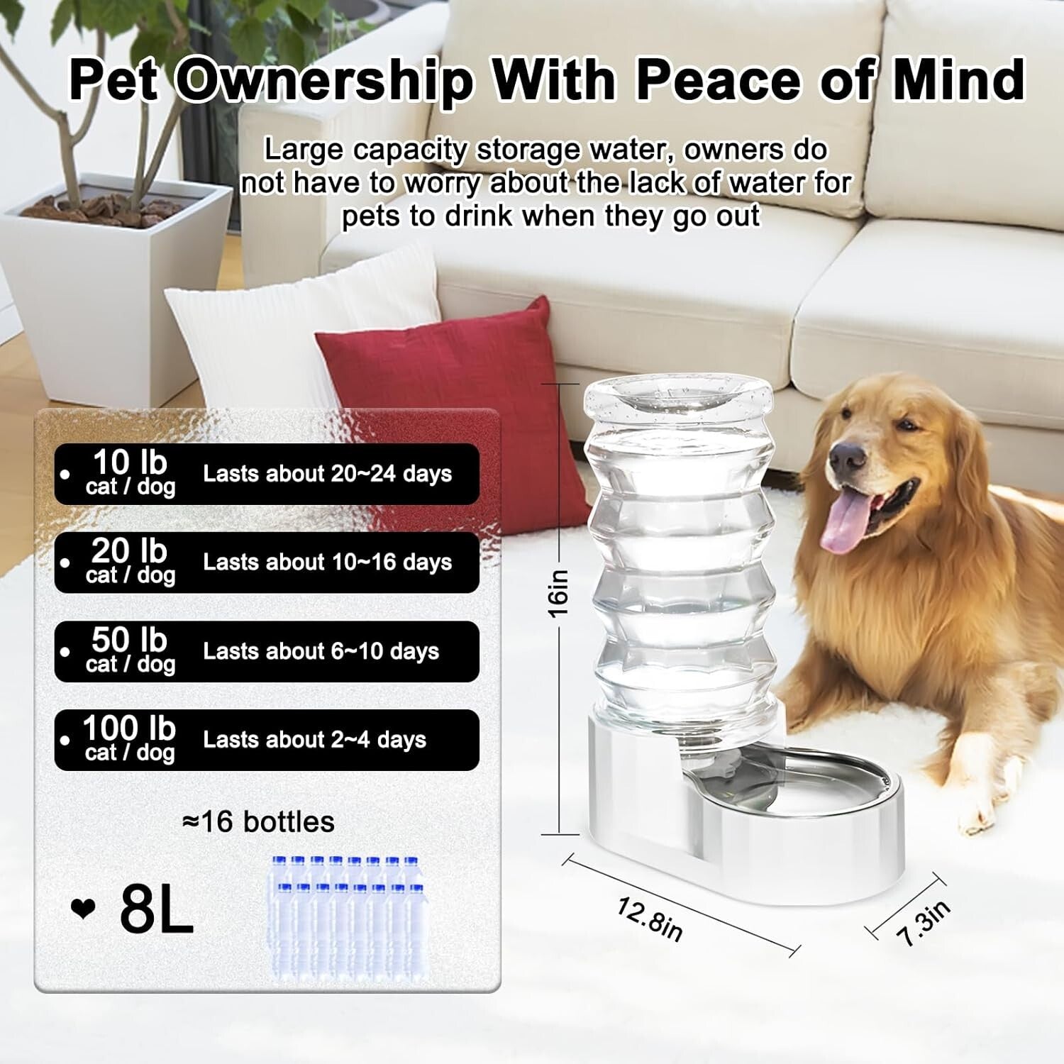 Large Capacity 8L Pet Water Feeder - Modern Stainless Steel Design, No Leakage