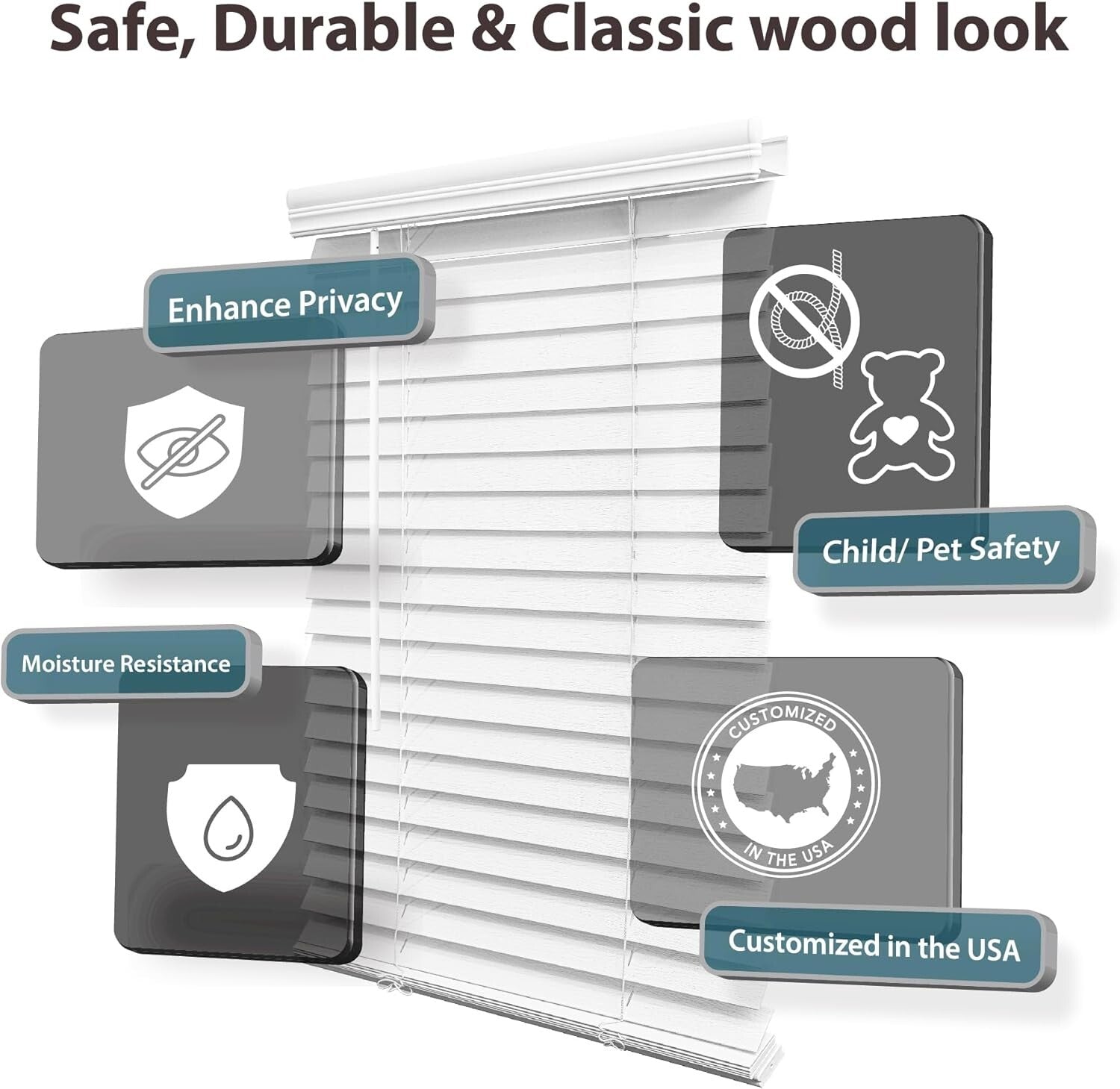 Cordless 2-Inch Faux Wood Blinds in White: 48" W x 60" H - Stylish Functionality