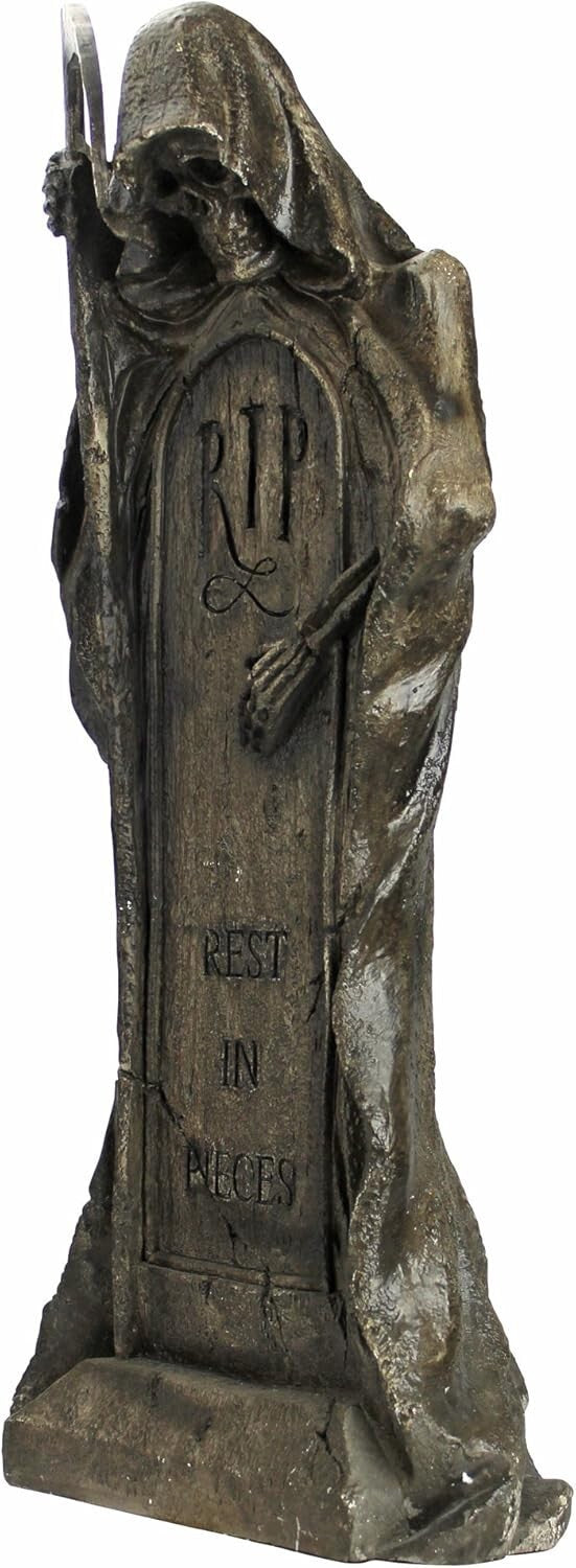 12" Tall Grim Reaper Statue - Lightweight Outdoor Tombstone for Spooky Displays
