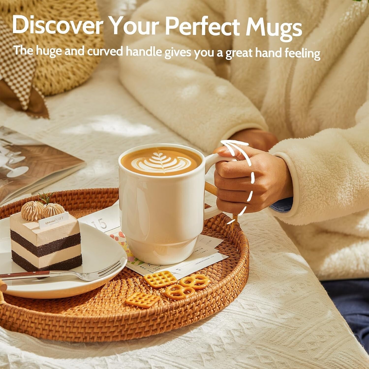 21 Oz Stackable Porcelain Mugs - Set of 6 for Stylish Coffee & Mulled Drinks