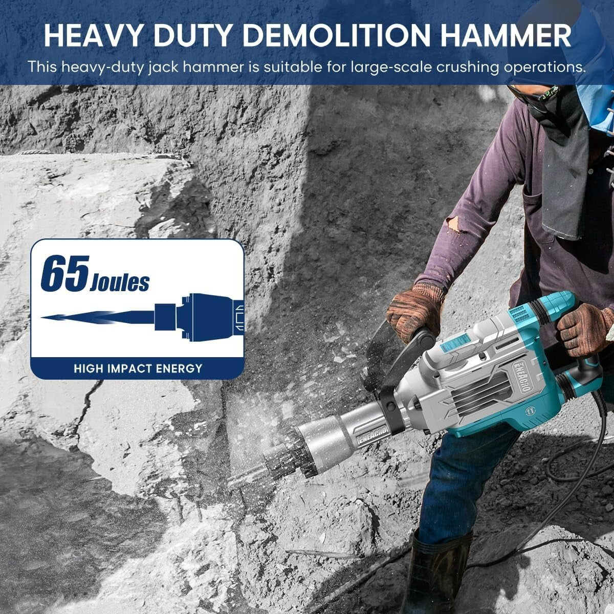 Portable SDS-Hex Jack Hammer 1700W with Chisels & Roll Case for Efficiency