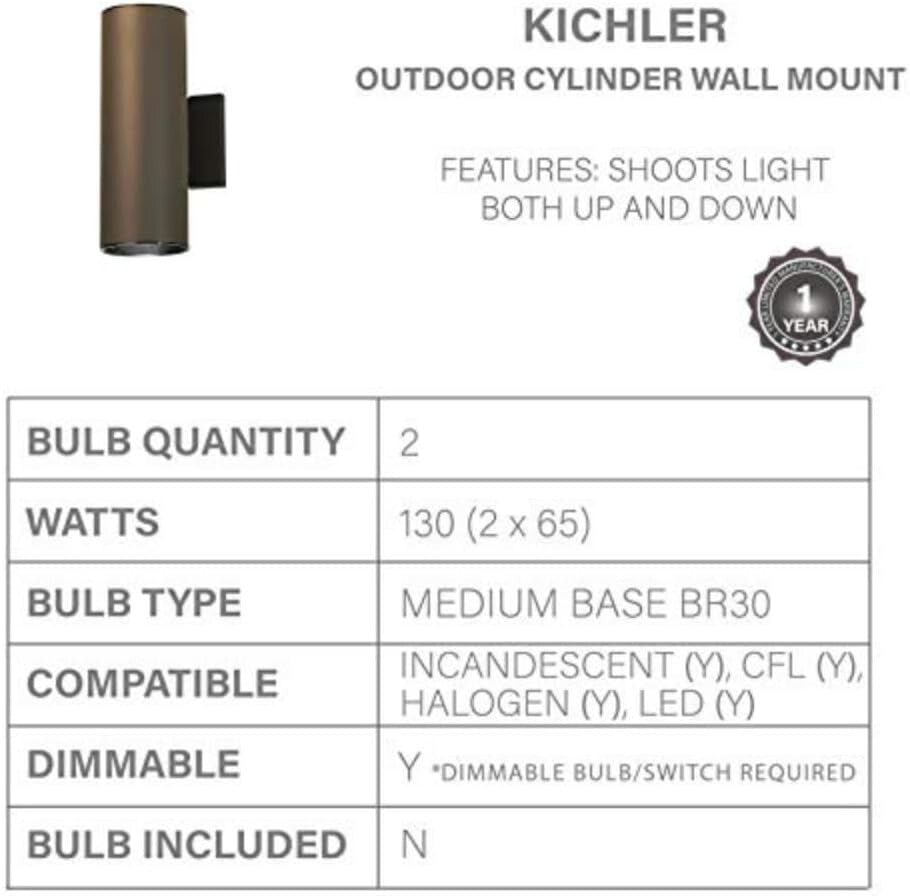 Stylish 12" Outdoor Cylinder Wall Sconce - Up/Down Light in Bronze Finish
