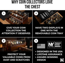 Load image into Gallery viewer, Premium Walnut Coin Display Case for Collectors - Holds 50 Coins with Drawer