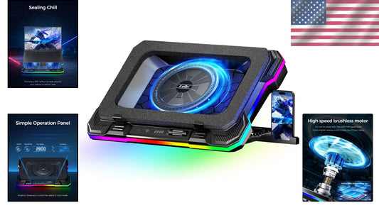 Gaming Laptop Cooling Pad with 5.5-Inch Fan & RGB Lights - Adjustable 8 Heights
