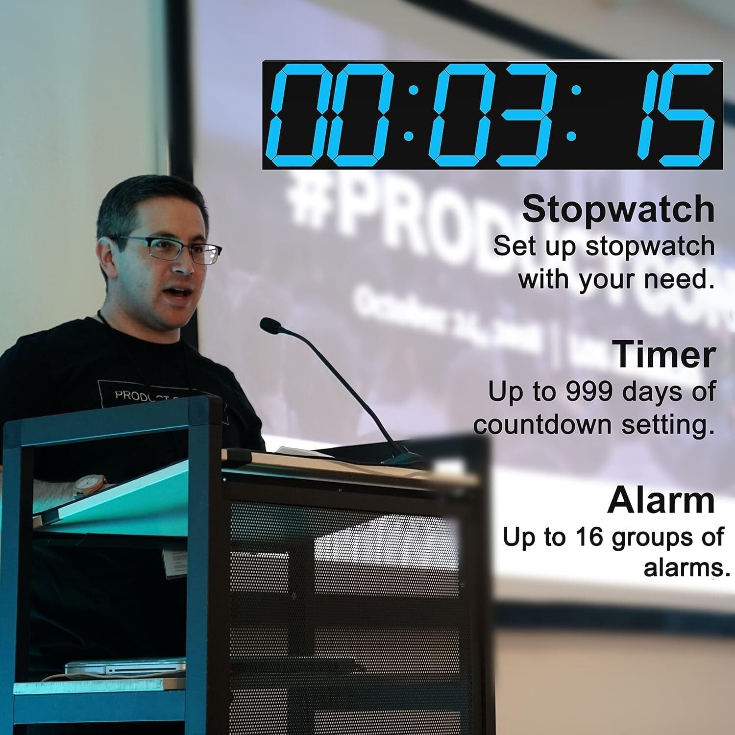 Multifunctional Ice Blue Digital Clock with Countdown Timer & Loud Alarm