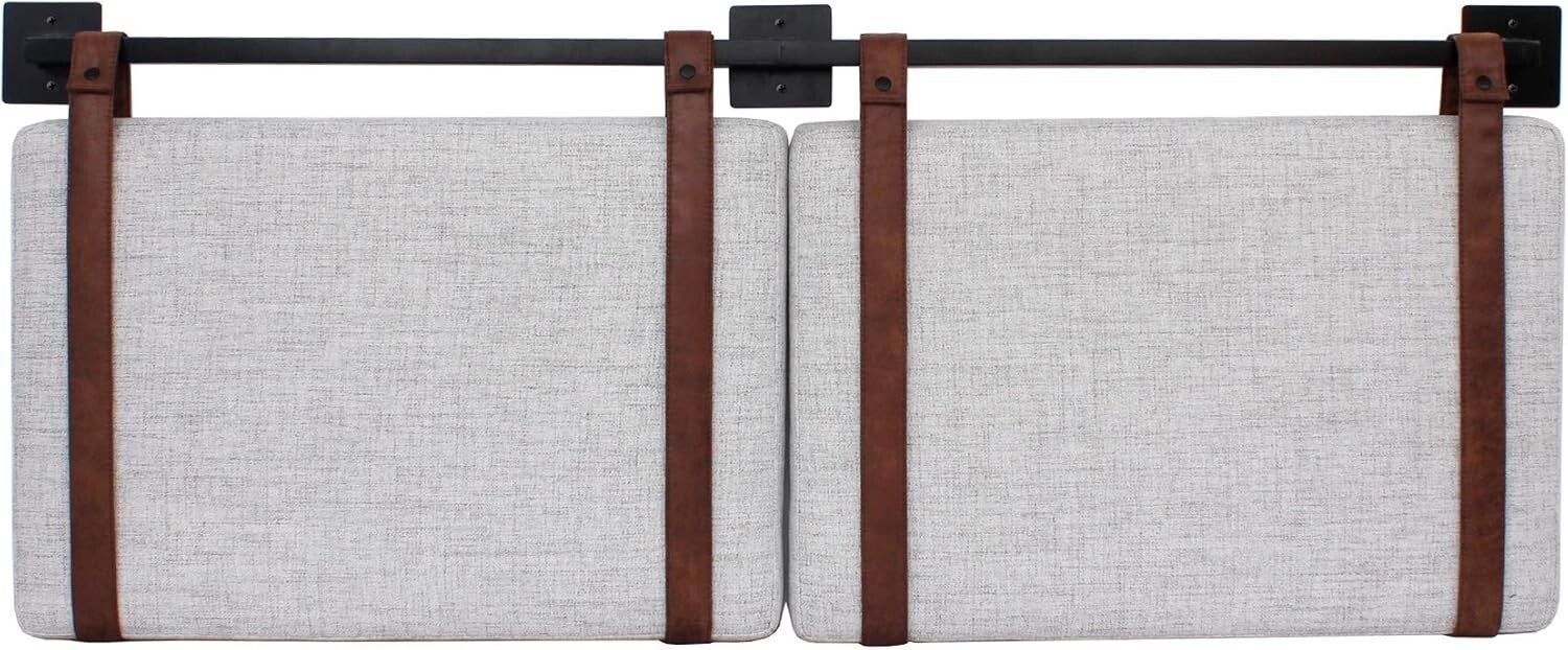 Harlow Wall-Mount Headboard Queen - Gray with Brown Faux Leather Straps