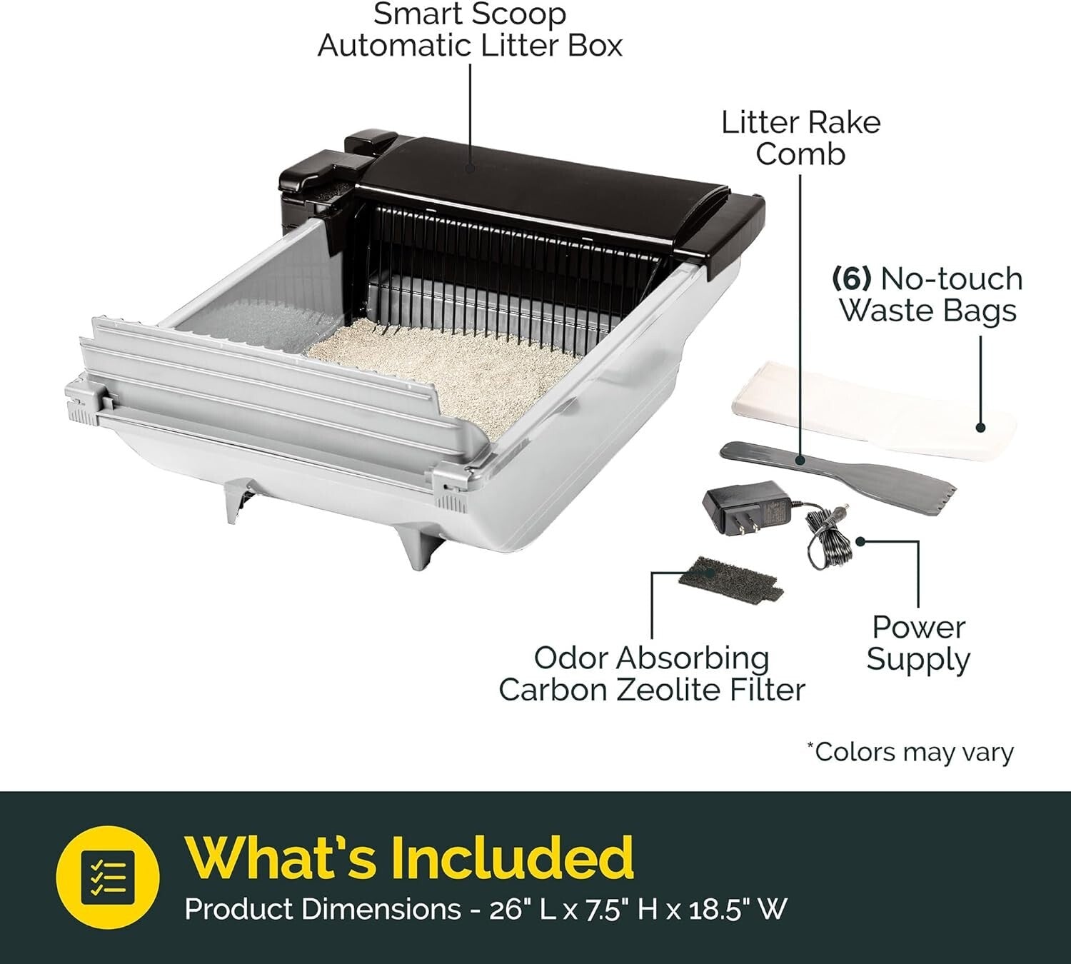 Effortless Self-Cleaning Cat Litter Box - Quiet, Compact & for 2 Cats (6-16 lbs)