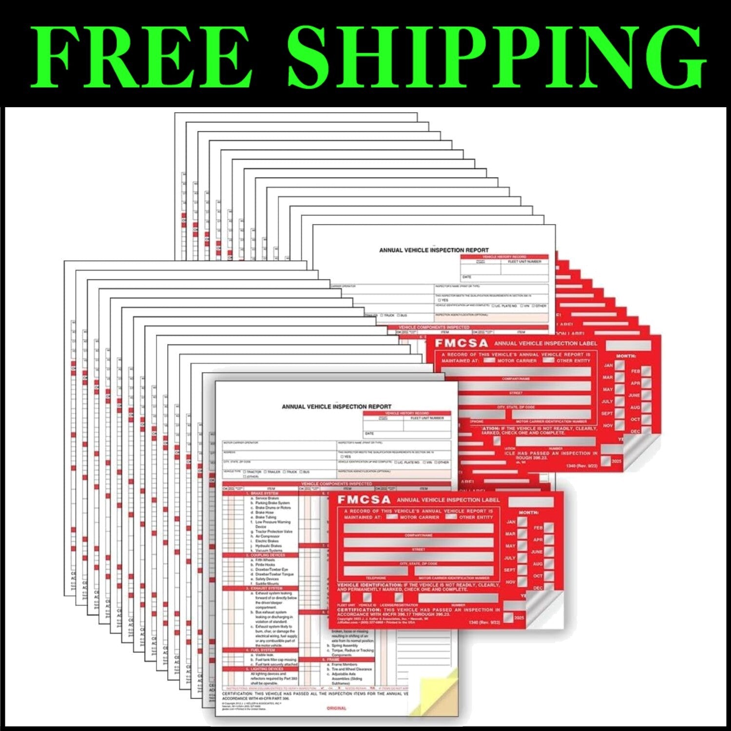 Carbonless Vehicle Inspection Report Forms with Durable FMCSA Labels - 25-Pack