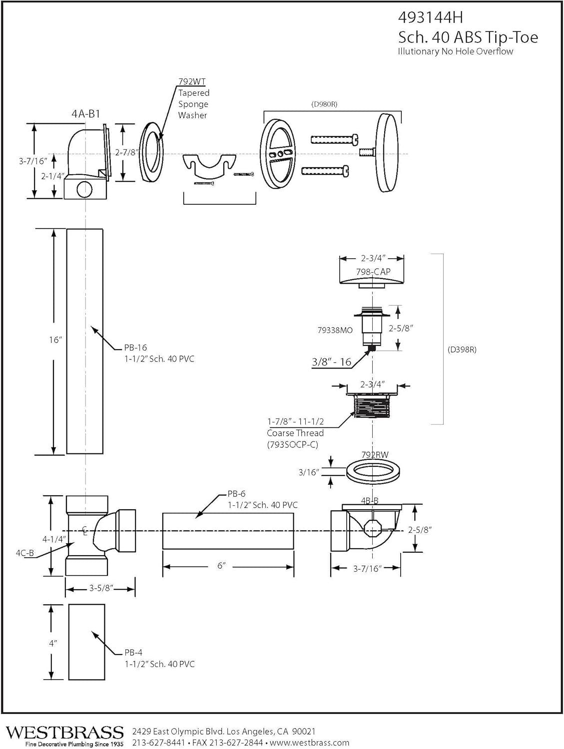 12" & 4" Matte Black Bath Waste & Overflow Assembly with ADA Tip-Toe Drain
