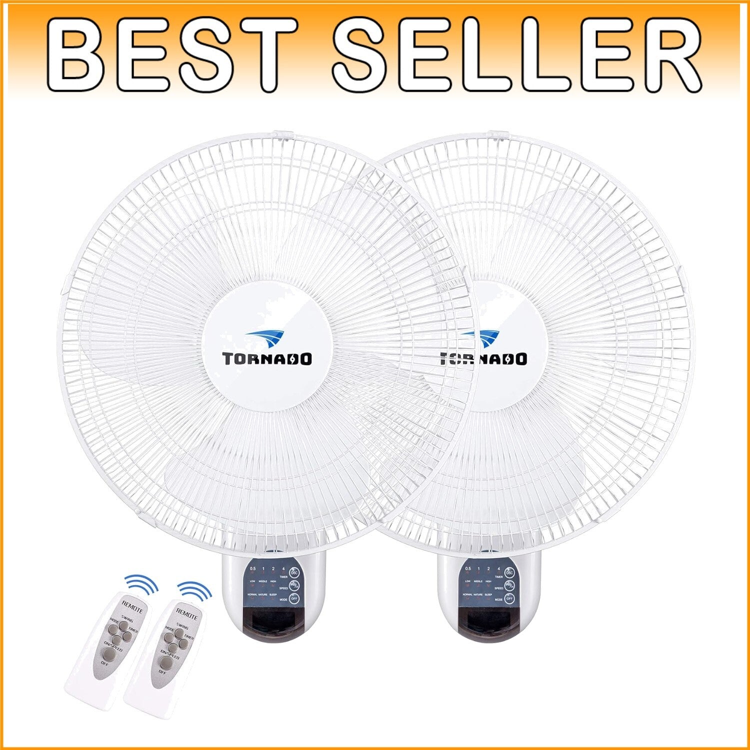 Customizable 16 Inch Wall Mounted Fan Set with Remote - 3 Speeds, 90° Rotation