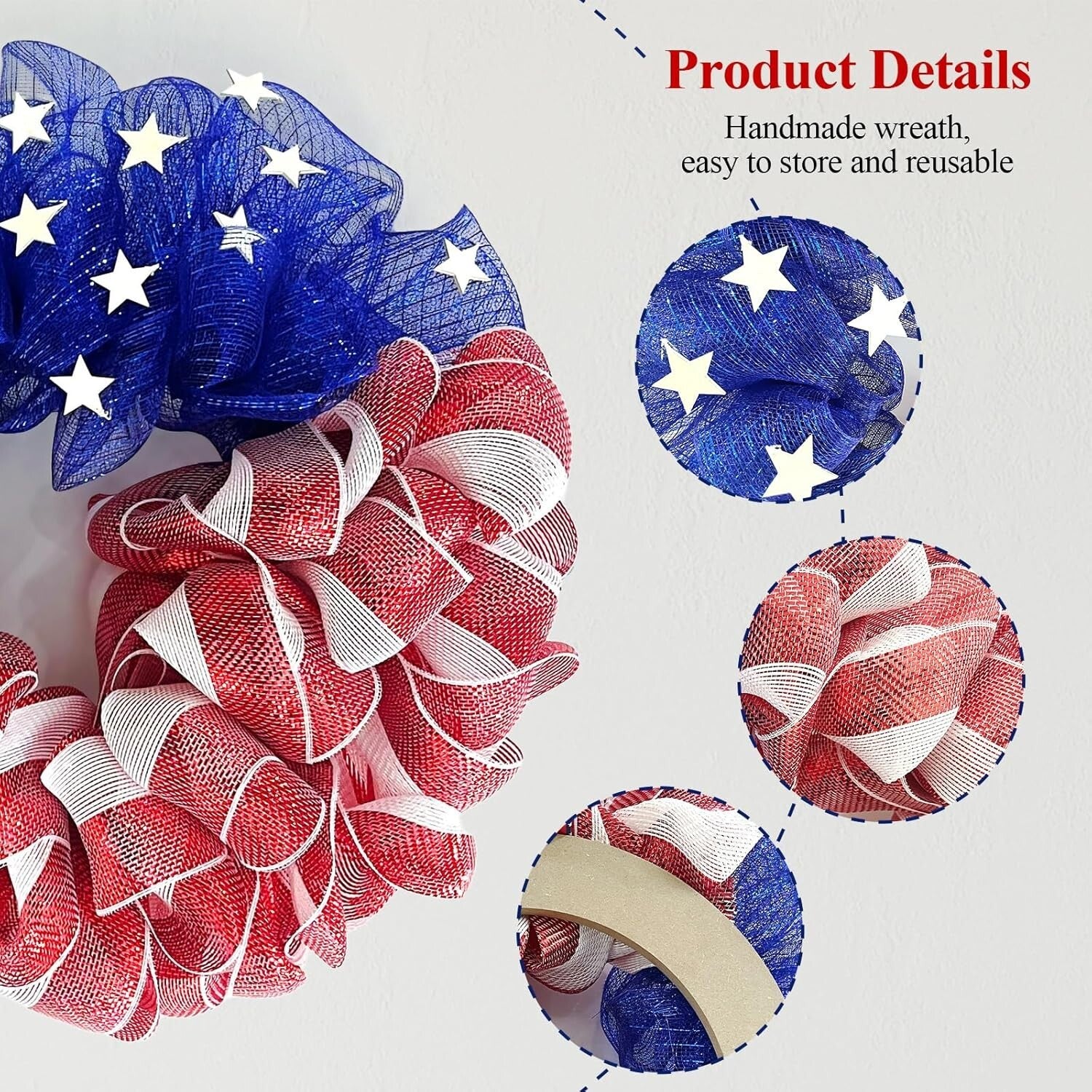 Durable Handcrafted 4th of July Mesh Wreath - Ideal for Summer and Memorial Day