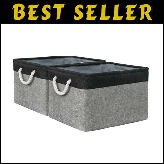 Elegant 2-Pack Organizing Bins – 17x15x12 Inch Fabric Baskets with Rope Handles
