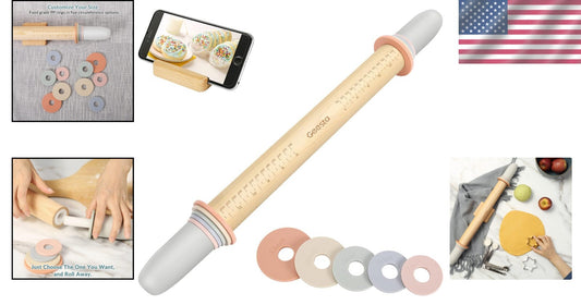 Adjustable Teak Wood Rolling Pin with 5 Rings for Precise Baking & Dough Rolling
