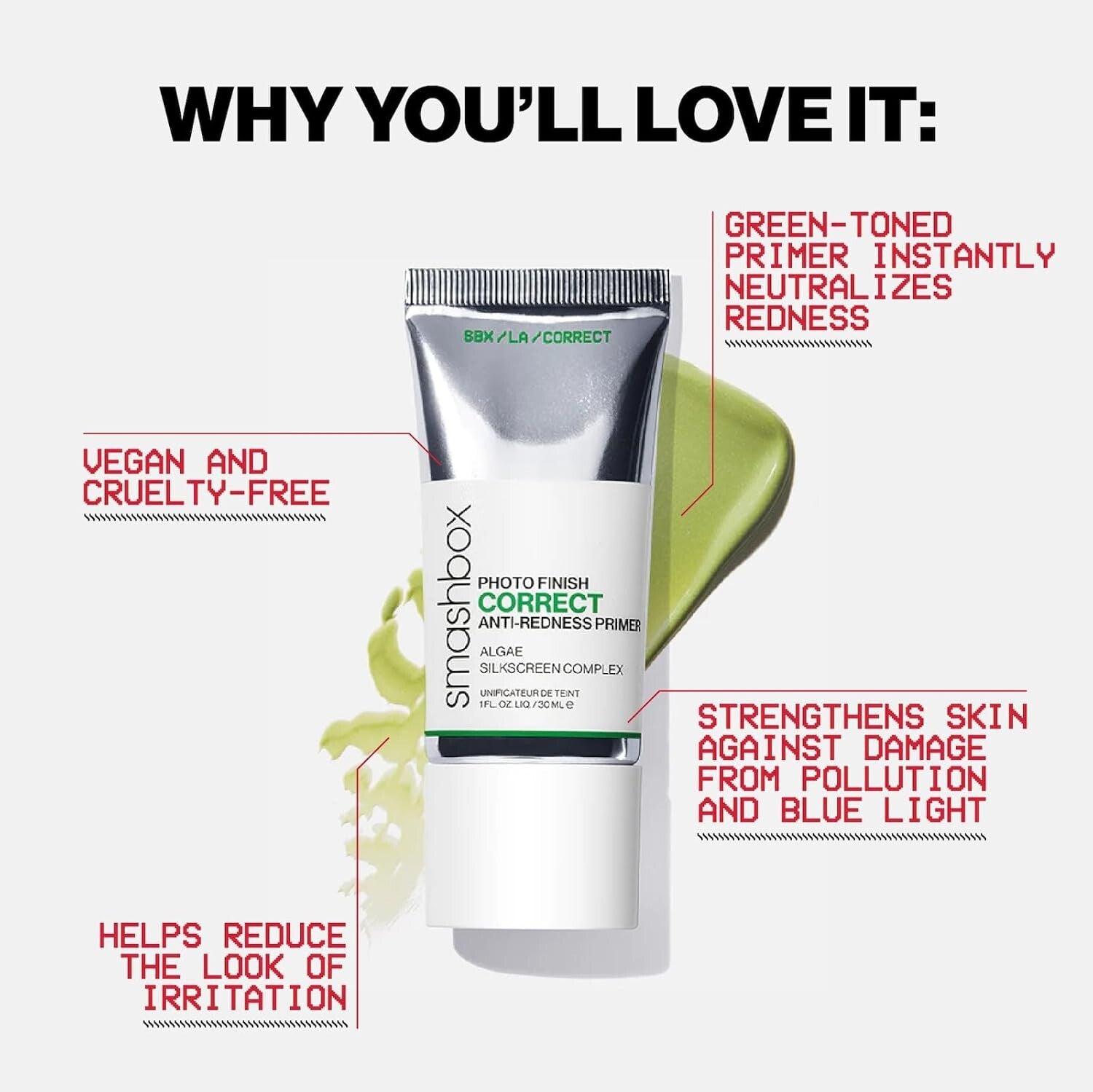 Vegan Anti-Redness Makeup Primer - Green-Toned Soothing Gel for Flawless Skin