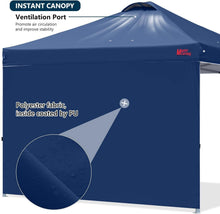 Load image into Gallery viewer, Compact Pop-Up Canopy 10'x10' Navy Blue - Waterproof with Vent Hole &amp; Sidewall