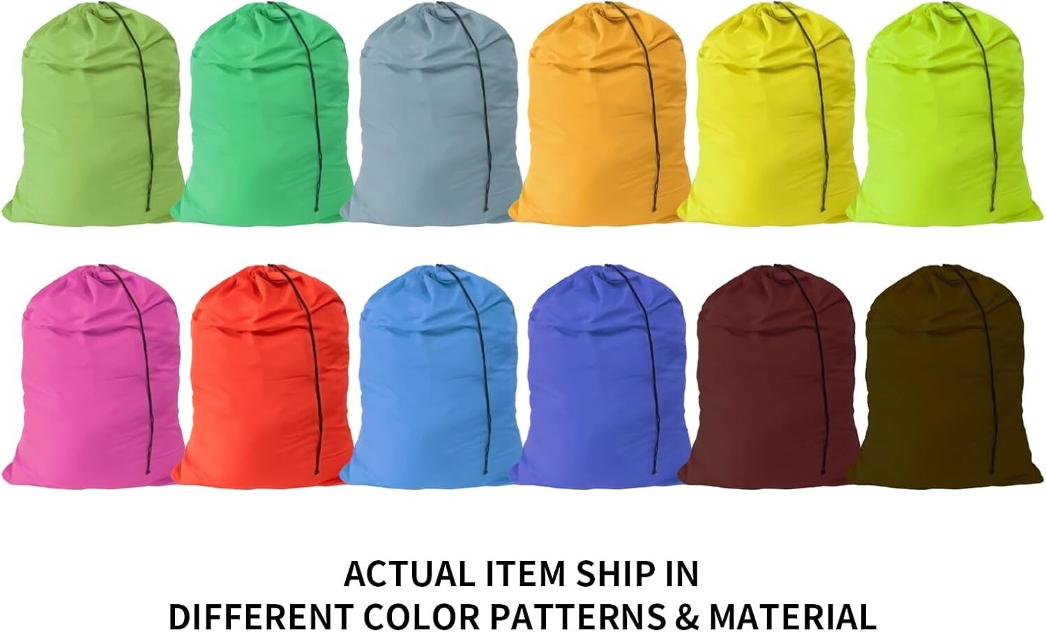 Durable Extra Large Nylon Laundry Bags with Drawstring - 12 Pack in Mixed Colors