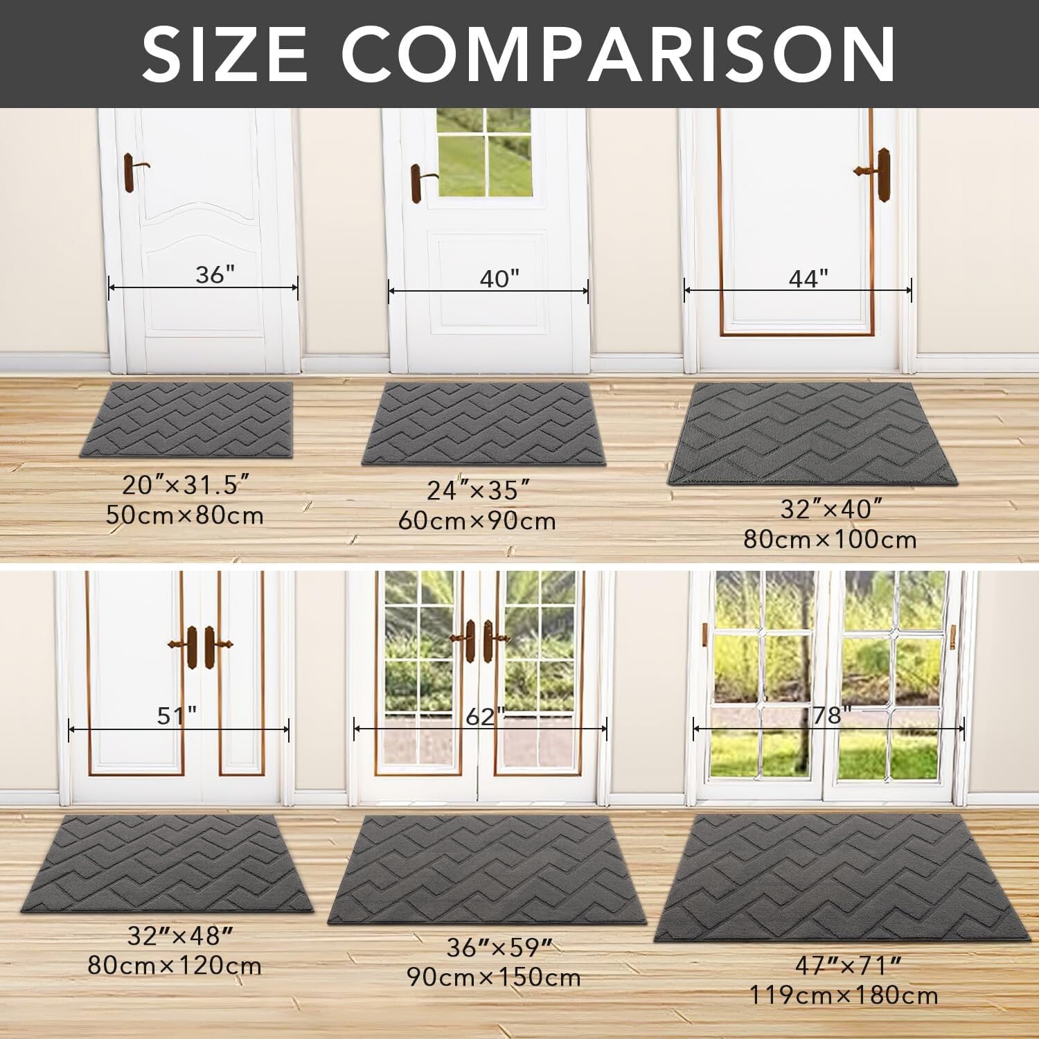 Moisture-Absorbent Grey Entryway Mat, 32"x48", Fade & Stain Resistant, Non-Slip
