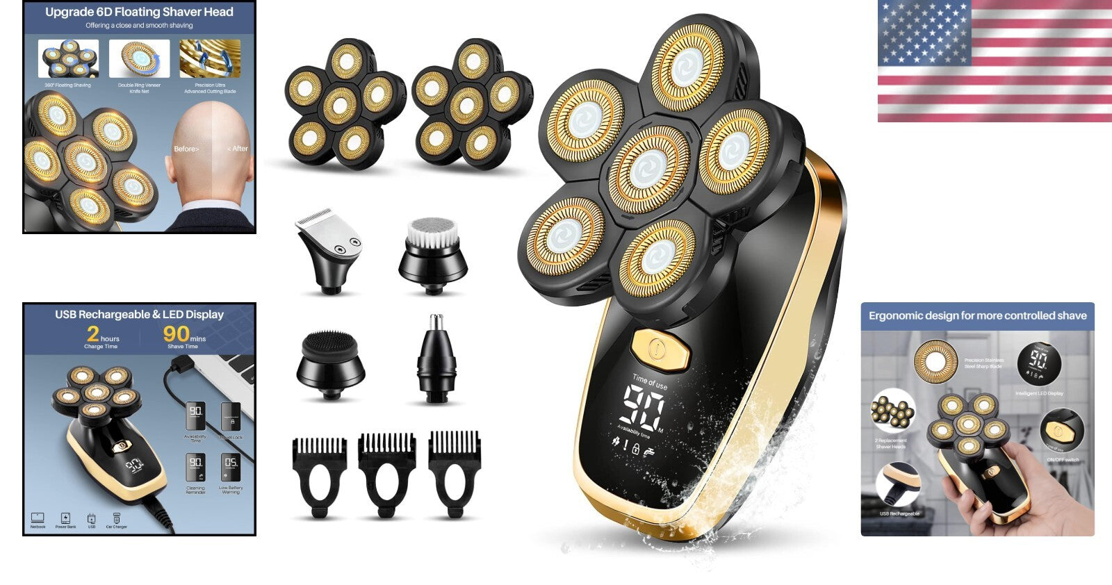 Rechargeable Rotary Electric Razor for Bald Men - Wet & Dry Grooming Made Easy