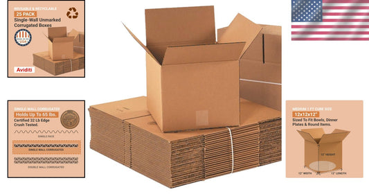 Bulk 25 Corrugated Boxes 12"L x 12"W x 12"H - Eco-Friendly Packing Solution