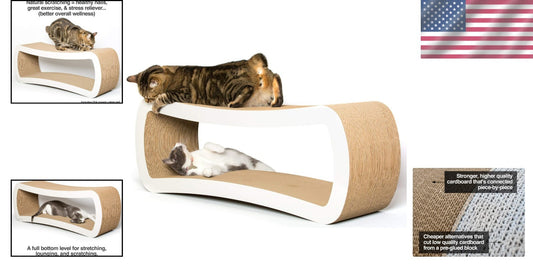 Jumbo Cat Scratcher Lounge - Stylish 39" White Cardboard Perch for Playtime