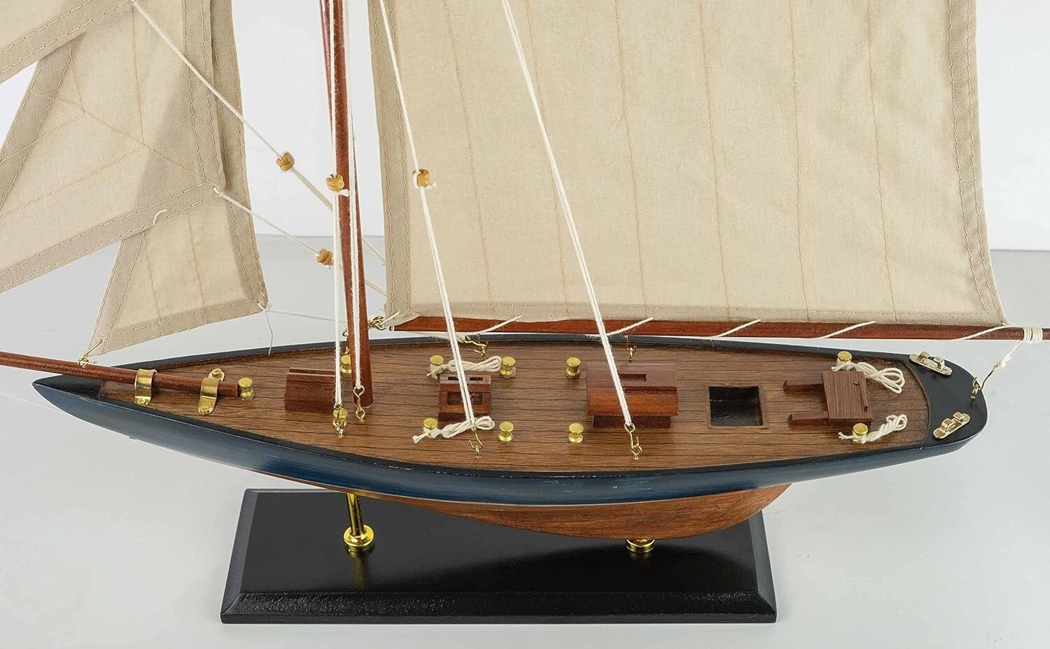 Large Pre-Assembled Sailboat Model with Plank-On-Frame Hull - 20.5" Navy Decor