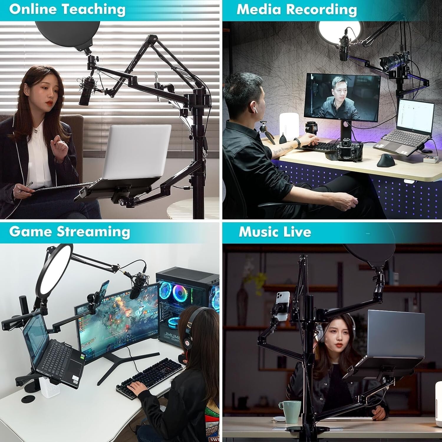 10" Adjustable LED Ring Light and Microphone Stand - Perfect for Online Teaching