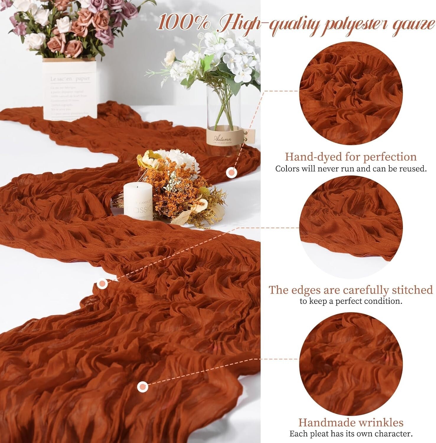 Terracotta Plaid Cheesecloth Table Runners - 15 Packs for Elegant Celebrations