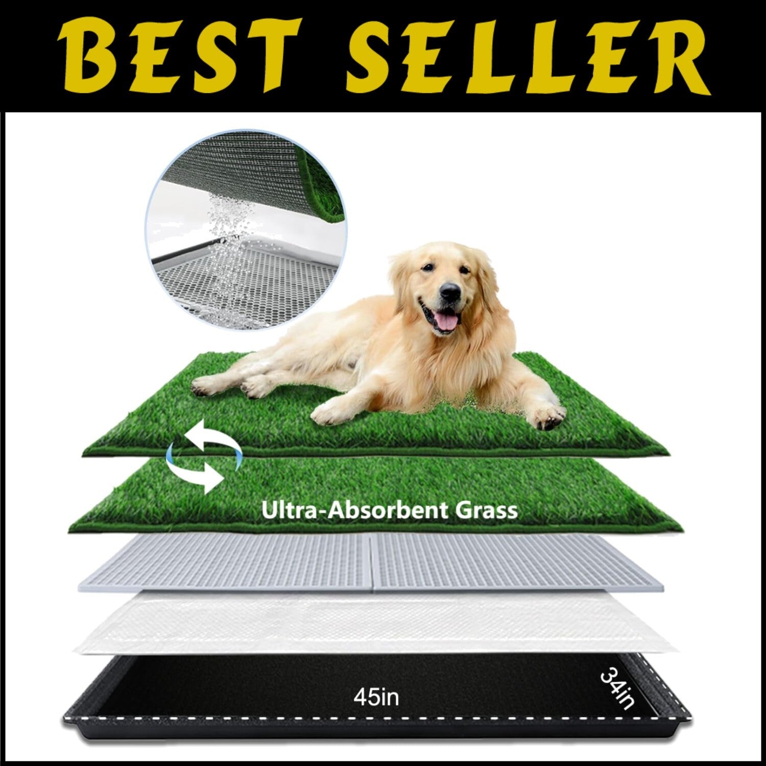 Spacious Indoor-Outdoor Dog Toilet: Ultra-Absorbent Grass Pad for Large Breeds