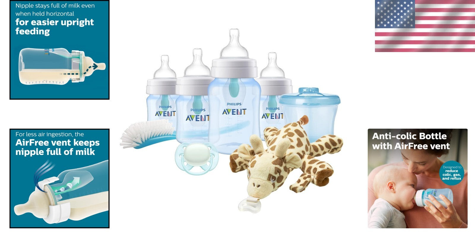 3-Piece Philips Anti-Colic Bottle Set with Snuggle Pacifier - Ideal for Newborns