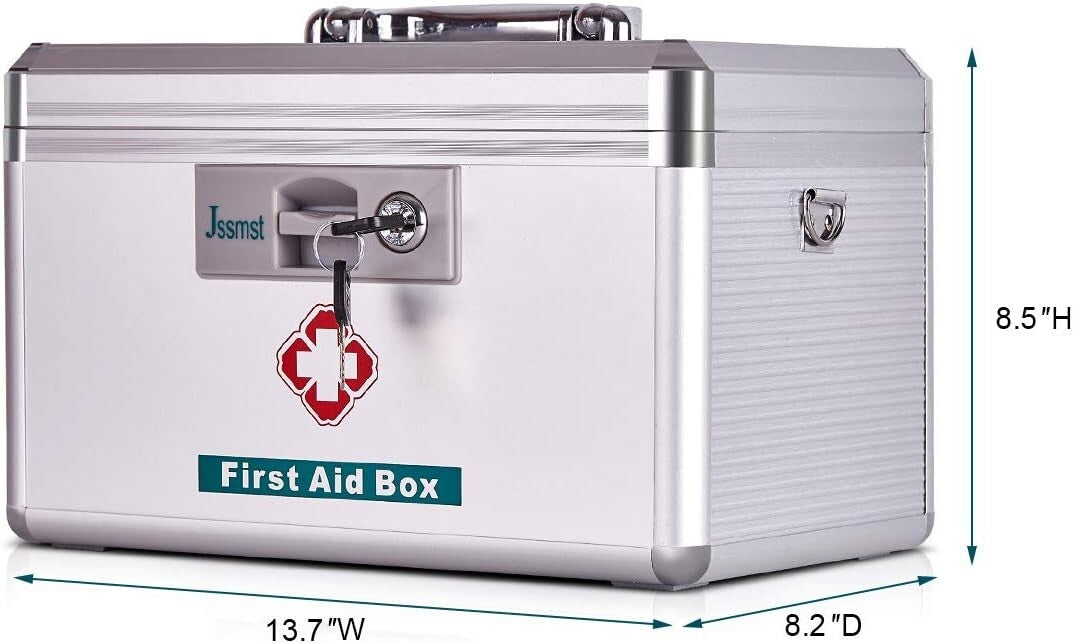 Lockable Aluminum Medicine Box with Key - Safe Storage for Home and Outdoor