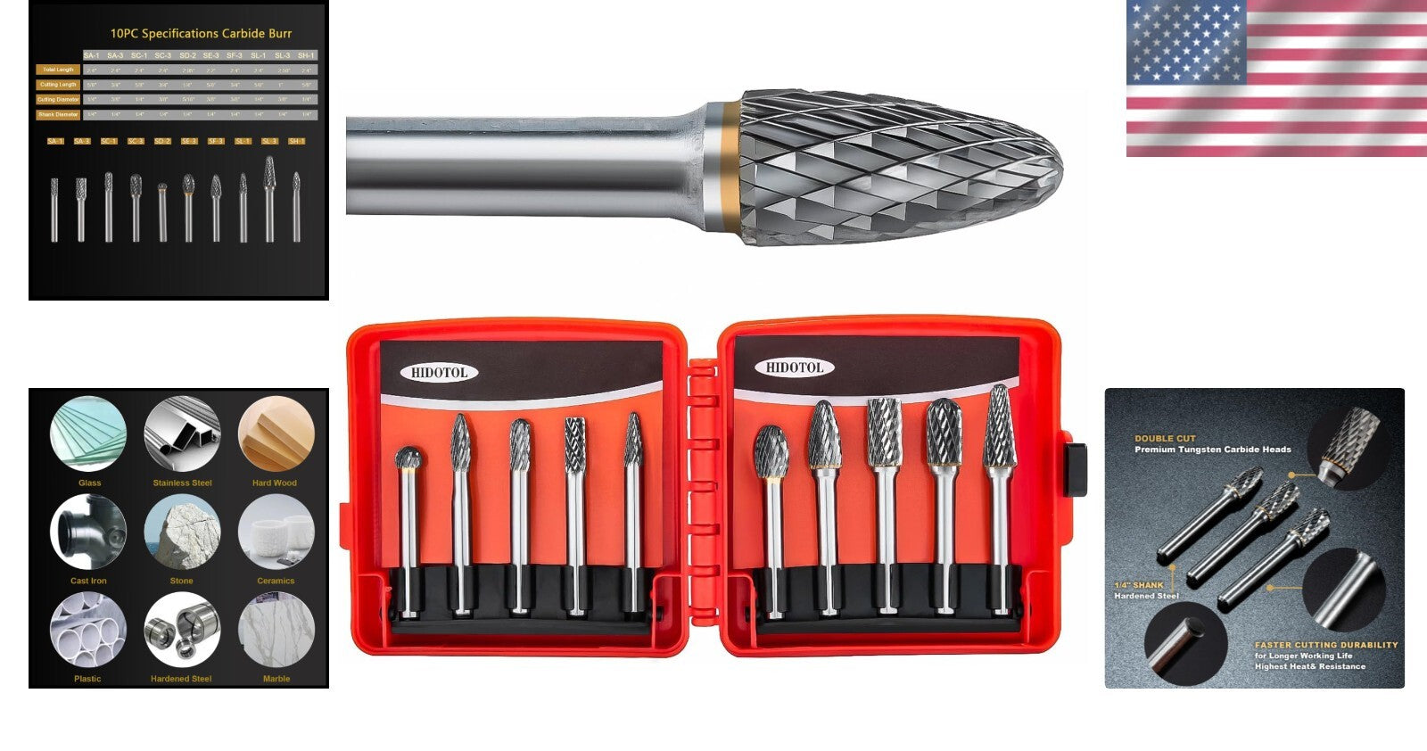 Versatile 10pc Carbide Rotary Burr Set - Ideal for Wood, Metal & Jewelry Making