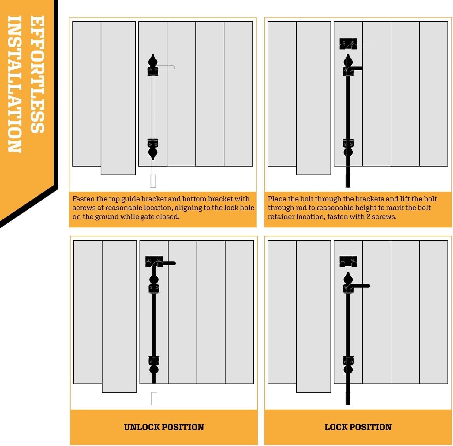 Durable 36" Cane Bolt with Powder Coating - Perfect for Gates & Fences, 2-Pack