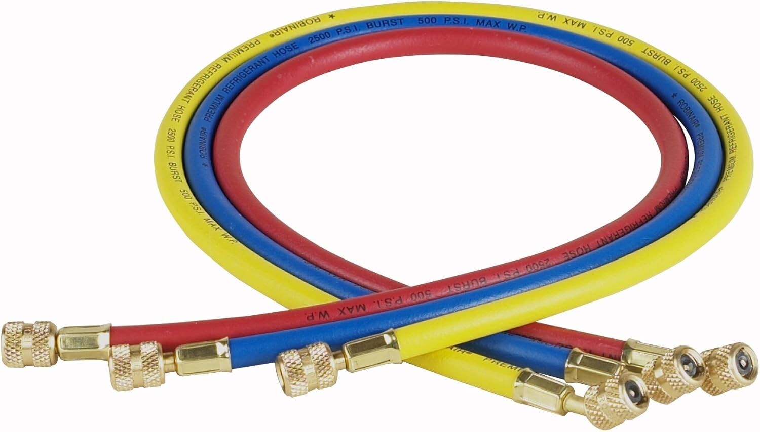 Durable 1/4" Refrigerant Charging Hose Set - 36" Long in Bright Multicolor