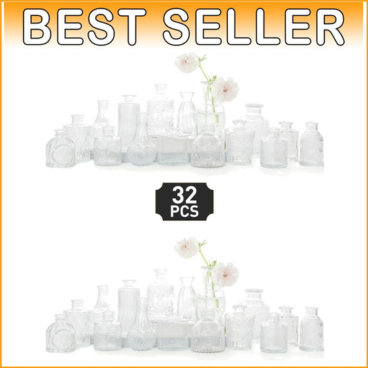 Charming Set of 32 Clear Glass Bud Vases – Ideal for Centerpieces and Gifts