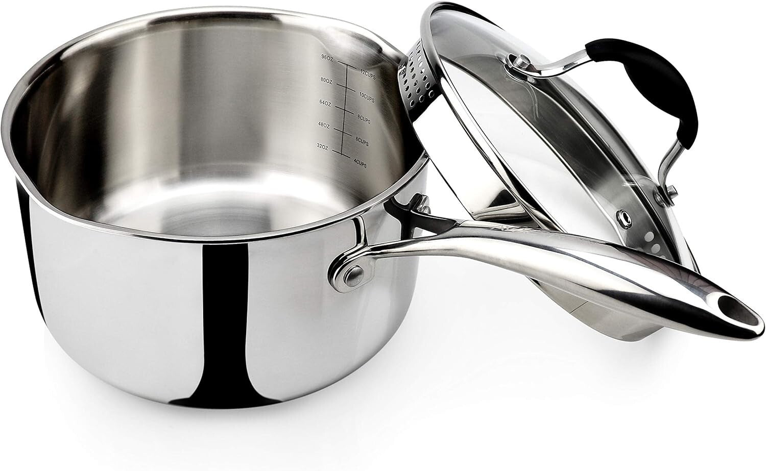 Elegant Tri-Ply Stainless Steel Cooking Pot with Dual Pour Spouts & Strainer Lid