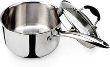 Load image into Gallery viewer, Elegant Tri-Ply Stainless Steel Cooking Pot with Dual Pour Spouts &amp; Strainer Lid
