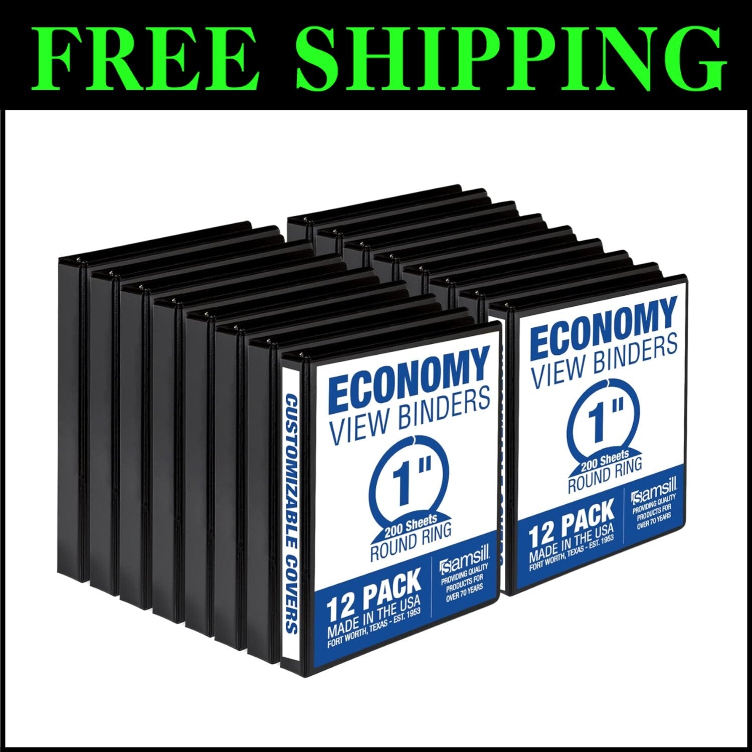 Professional 1 Inch Round Ring Binders - 12 Pack with Customizable Clear Covers