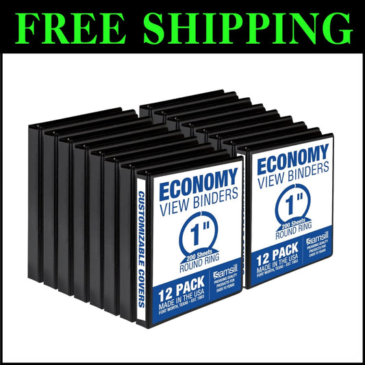 Professional 1 Inch Round Ring Binders - 12 Pack with Customizable Clear Covers