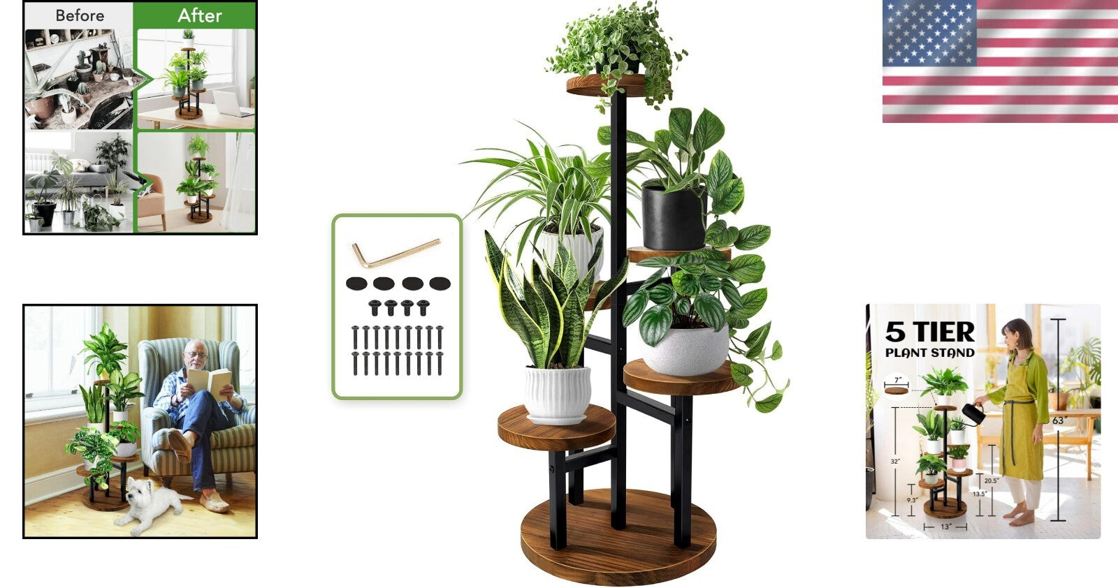 Durable 5-Tier Metal Plant Stand for Elegant Indoor Gardens & Outdoor Patios