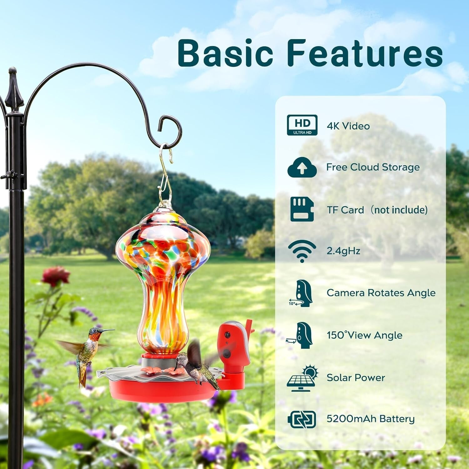 AI-Powered Hummingbird Feeder with Leakproof Design & Instant Alerts - 150° View