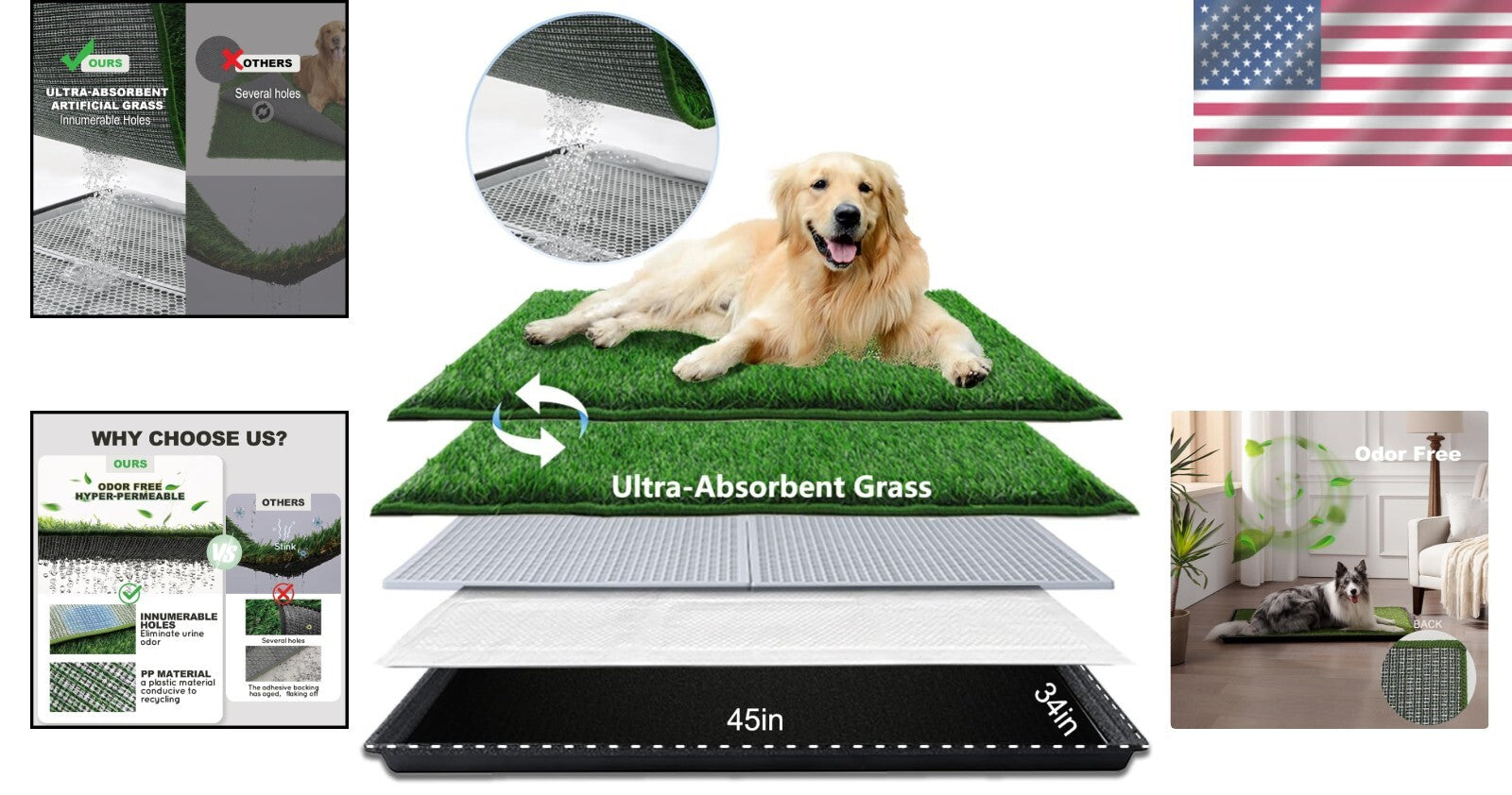 Spacious Indoor-Outdoor Dog Toilet: Ultra-Absorbent Grass Pad for Large Breeds