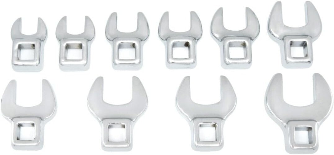 Alloy Steel Crowfoot Wrench Set - 10 Metric Sizes, 3/8" Drive, Polished Finish