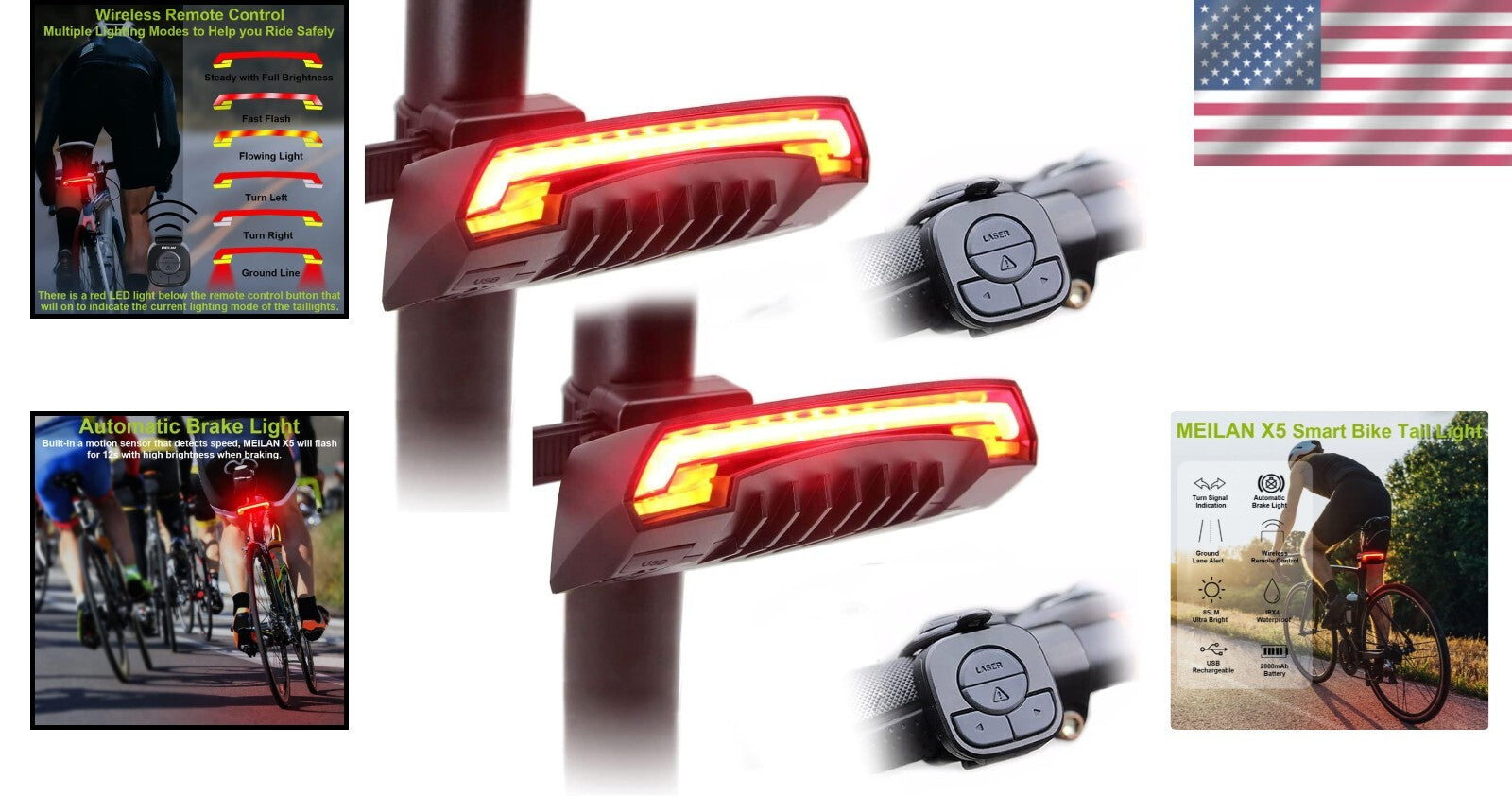 2-Pack X5 LED Bike Tail Light with 6 Modes & Wireless Remote - Safety First!