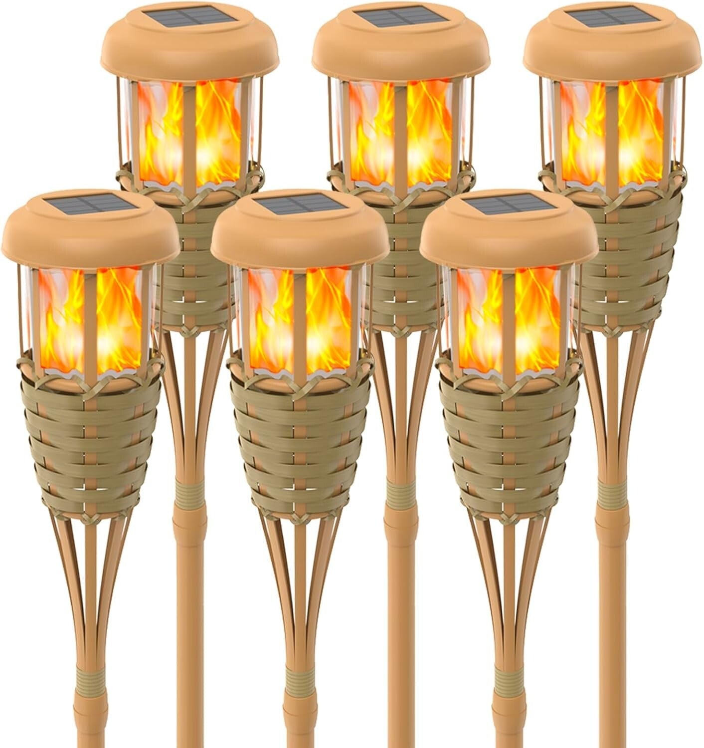 Energy Efficient Solar Torch Lights with Realistic Flickering Flame - 6 Pack