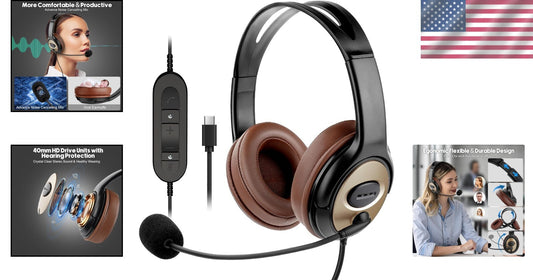 Adaptive Noise Cancelling USB Type-C Headset with Microphone for All Devices